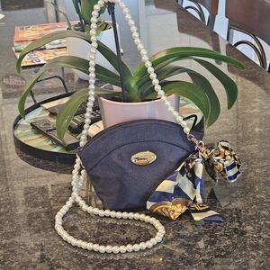 Dior, Elegant Navy Blue Bag with Pearl Strap